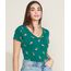 Blusa-Feminina-Estampada-de-Abacaxis-Manga-Curta-Decote-V-Verde-Escuro-9960530-Verde_Escuro_1