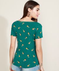 Blusa-Feminina-Estampada-de-Abacaxis-Manga-Curta-Decote-V-Verde-Escuro-9960530-Verde_Escuro_2