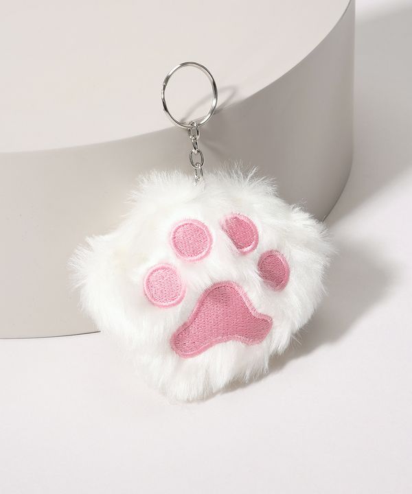 Chaveiro Patinha de Pelúcia Branco Único