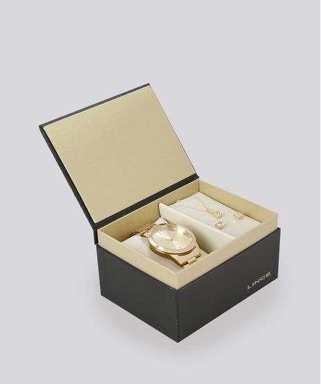 Kit-de-Relogio-Analogico-Lince-Feminino---Colar---Brinco---LRGJ042LK122C2KX-Dourado-8489741-Dourado_1