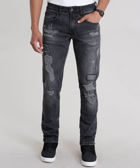 Calca-Jeans-Slim-Destroyed-Preta-8614409-Preto_1 Calca-Jeans-Slim-Destroyed-Preta-8614409-Preto_1