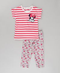 Conjunto-de-Blusa-Listrada-Minnie---Calca-Legging-Estampada-Floral---Babador-Bandana-em-Algodao---Sustentavel-Off-White-8649028-Off_White_1