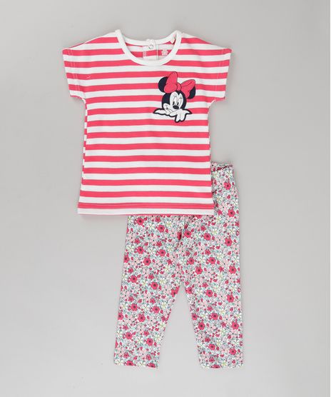Conjunto-de-Blusa-Listrada-Minnie---Calca-Legging-Estampada-Floral---Babador-Bandana-em-Algodao---Sustentavel-Off-White-8649028-Off_White_1