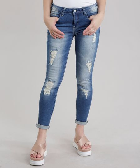 Calca-Jeans-Skinny-Destroyed-em-Algodao---Sustentavel-Azul-Medio-8458616-Azul_Medio_1