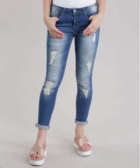Calca-Jeans-Skinny-Destroyed-em-Algodao---Sustentavel-Azul-Medio-8458616-Azul_Medio_1
