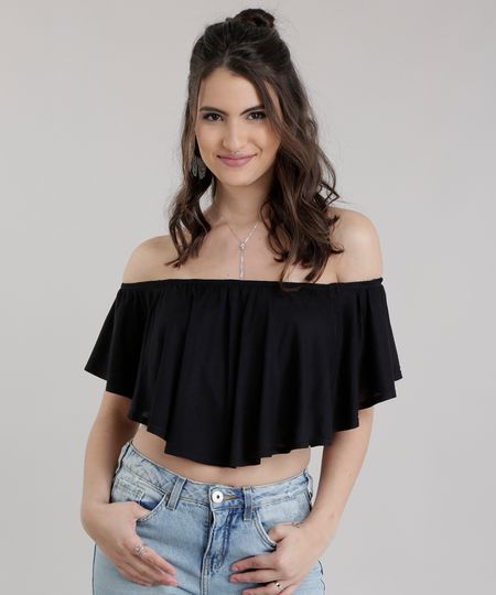 Blusa-Cropped-Ombro-a-Ombro-com-Babado-Preta-8787124-Preto_1