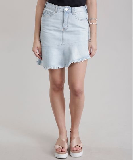 saia assimetrica jeans