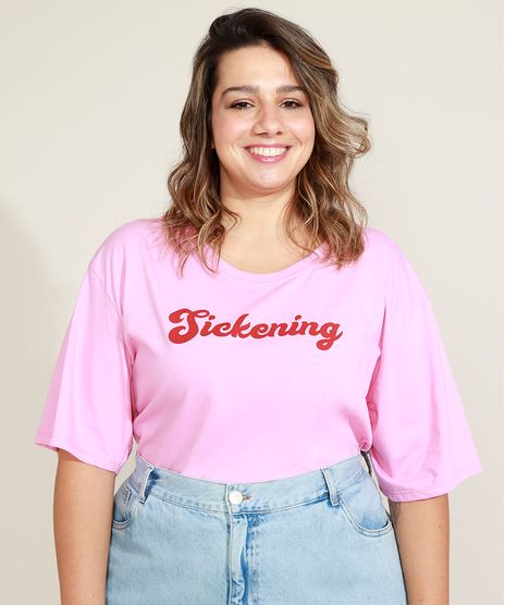 T-Shirt-Feminina-Plus-Size-Mindset--Sickening--Manga-Curta-Decote-Redondo-Rosa-9973139-Rosa_1