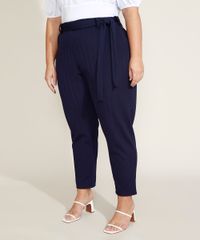 Calca-Feminina-Plus-Size-Mindset-Carrot-Cintura-Alta-Texturizada-com-Faixa-para-Amarrar-Azul-Marinho-9972952-Azul_Marinho_1