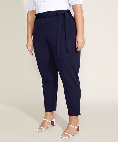 Calca-Feminina-Plus-Size-Mindset-Carrot-Cintura-Alta-Texturizada-com-Faixa-para-Amarrar-Azul-Marinho-9972952-Azul_Marinho_1