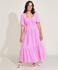 Vestido-Feminino-Mindset-Longo-Estampado-de-Poa-com-Recortes-e-Faixa-para-Amarrar-Manga-Bufante-Rosa-9974559-Rosa_1