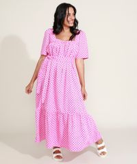 Vestido-Feminino-Mindset-Longo-Estampado-de-Poa-com-Recortes-e-Faixa-para-Amarrar-Manga-Bufante-Rosa-9974559-Rosa_3