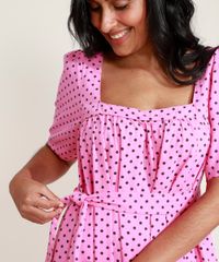 Vestido-Feminino-Mindset-Longo-Estampado-de-Poa-com-Recortes-e-Faixa-para-Amarrar-Manga-Bufante-Rosa-9974559-Rosa_4