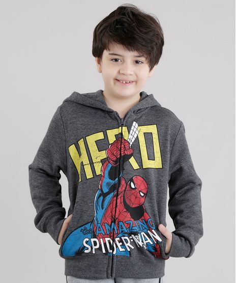 Blusao-Homem-Aranha-em-Moletom-de-Algodao---Sustentavel-Cinza-Mescla-Escuro-8470118-Cinza_Mescla_Escuro_1