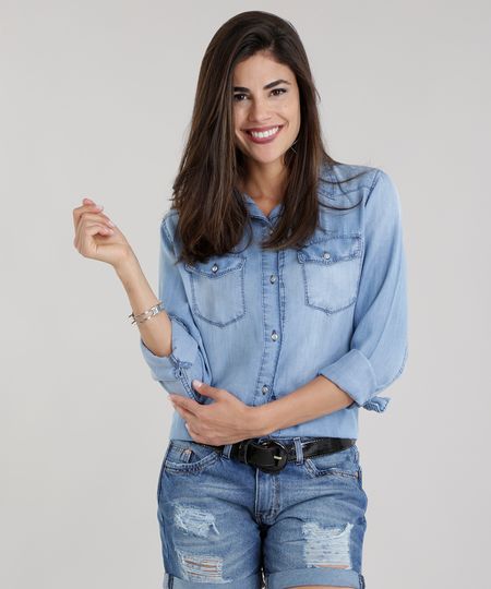 camisa jeans feminina c&a