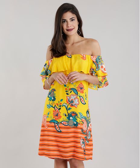 Vestido-Ombro-a-Ombro-Estampado-Floral-com-Babado-Amarelo-8650425-Amarelo_1