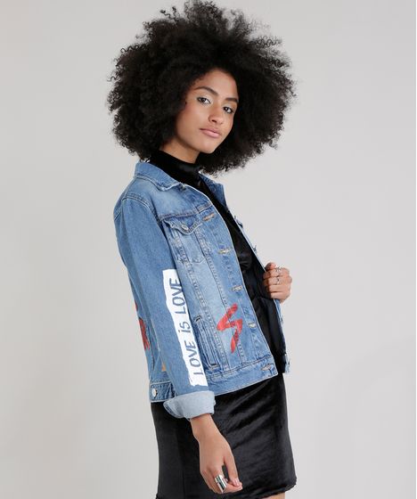 jaqueta jeans com estampa nas costas