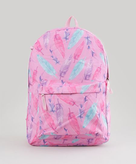 Mochila---Porta-Treco-Estampada-de-Penas-Rosa-8648774-Rosa_1