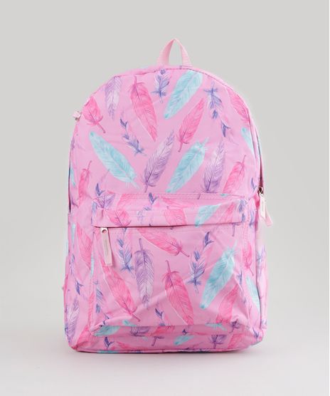 Mochila---Porta-Treco-Estampada-de-Penas-Rosa-8648774-Rosa_1