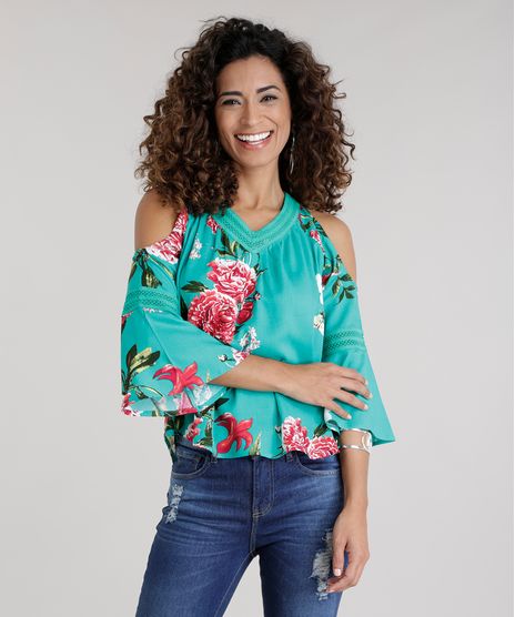 Blusa-Open-Shoulder-Estampada-Floral-com-Renda-Verde-Agua-8737543-Verde_Agua_1