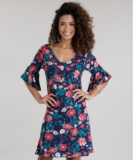 vestido estampado azul marinho