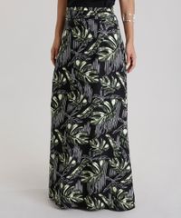 Saia-Longa-Estampada-de-Folhagem-Preta-8764149-Preto_1
