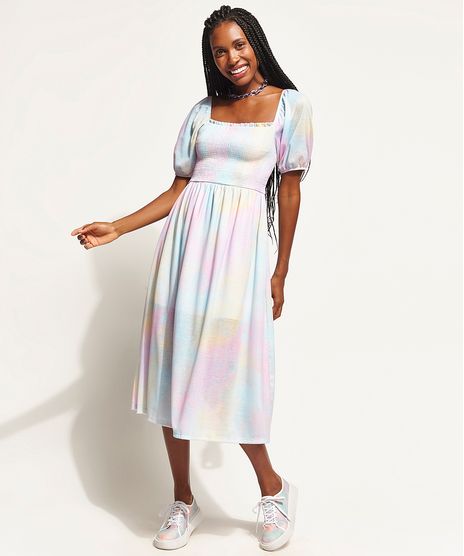 Vestido-Feminino-Midi-Canelado-Estampado-Tie-Dye-com-Lastex-Manga-Bufante-Multicor-9970720-Multicor_1