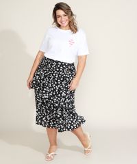 Saia-Feminina-Plus-Size-Mindset-Midi-Estampada-Floral-em-Camadas-com-Babado-e-Fenda-Preta-9974844-Preto_3