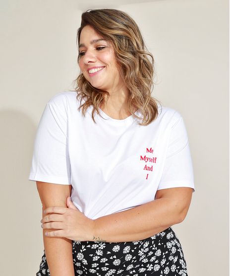 T-Shirt-Feminina-Plus-Size-Mindset--Me-Myself-and-I--Manga-Curta-Decote-Redondo-Branca-9974840-Branco_1