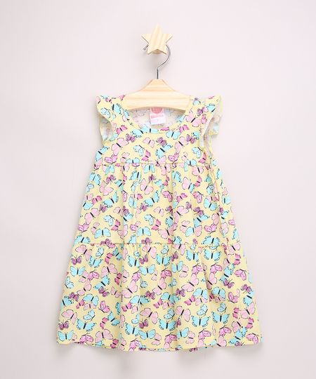 Vestido-Infantil-Amplo-Estampado-de-Borboletas-com-Recortes-Sem-Manga-Amarelo-9965632-Amarelo_1