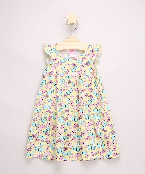 Vestido-Infantil-Amplo-Estampado-de-Borboletas-com-Recortes-Sem-Manga-Amarelo-9965632-Amarelo_1