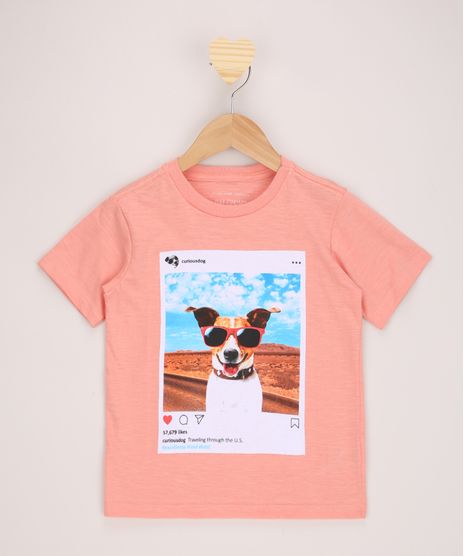 Camiseta-Infantil-Cachorro--Curious-Dog--Manga-Curta-Coral-9970632-Coral_1
