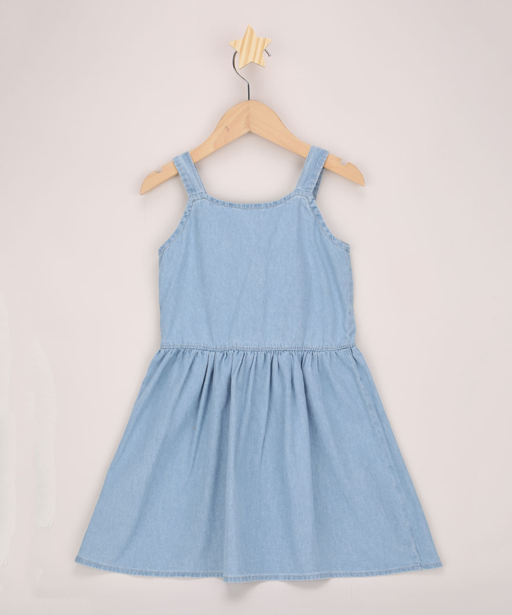 vestido jeans com tule infantil