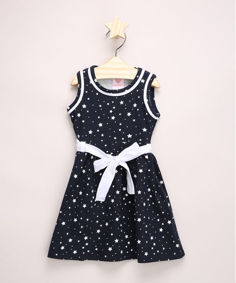 Vestido-Infantil-Estampado-de-Estrelas-com-Faixa-Para-Amarrar-Sem-Manga-Azul-Marinho-9973992-Azul_Marinho_1