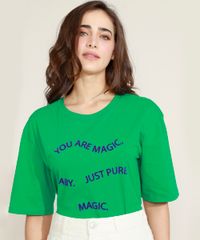 T-Shirt-Feminina-Mindset-Oversized--You-Are-Magic--Flocada-Manga-Curta-Decote-Redondo-Verde-9972967-Verde_1