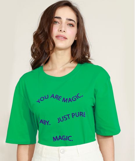 T-Shirt-Feminina-Mindset-Oversized--You-Are-Magic--Flocada-Manga-Curta-Decote-Redondo-Verde-9972967-Verde_1