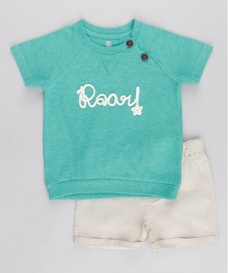 Conjunto-de-Camiseta-em-Algodao---Sustentavel-Verde-Agua---Bermuda-em-Linho-Bege-8669334-Bege_1