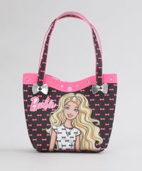 Bolsa-Estampada-Barbie-com-Brilho-com-Elastico-de-Cabelo-Preta-8770126-Preto_1