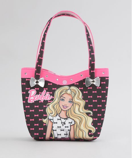 Bolsa-Estampada-Barbie-com-Brilho-com-Elastico-de-Cabelo-Preta-8770126-Preto_1