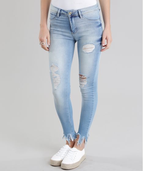 calça jeans clara feminina rasgada