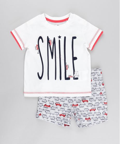 Conjunto-de-Camiseta--Smile--Off-White---Bermuda-Estampada-em-Algodao---Sustentavel-Cinza-Claro-8676871-Cinza_Claro_1