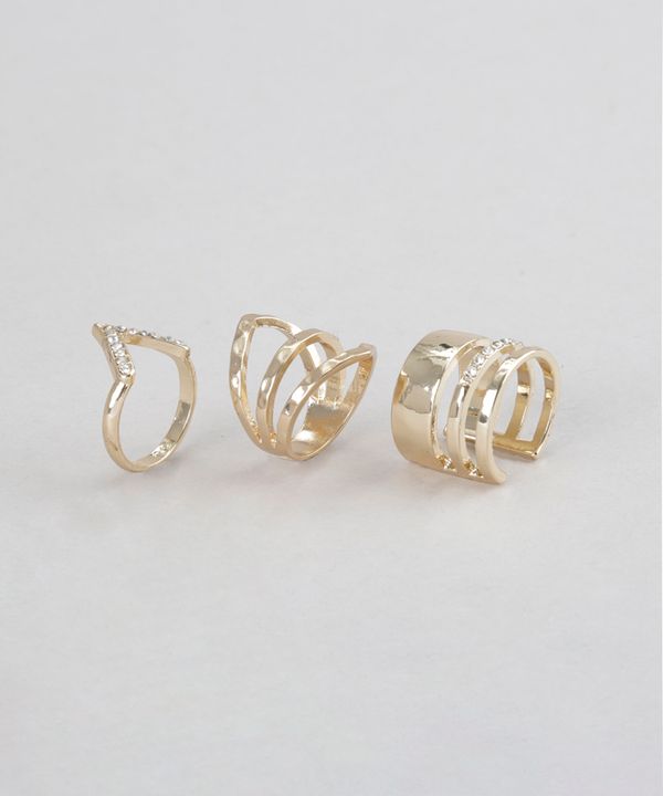Kit de 3 Anéis Geométricos Dourado G