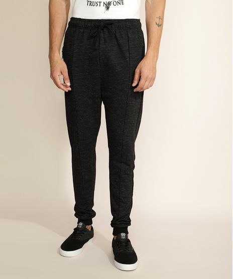 Calca-de-Moletom-Masculina-Relaxed-Slim-Listrada-com-Recortes-e-Bolsos-Preta-9963083-Preto_1
