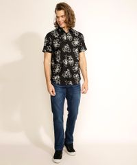 Camisa-Masculina-Tradicional-Estampada-de-Caveiras-e-Folhagem-Manga-Curta-Preta-9942448-Preto_3