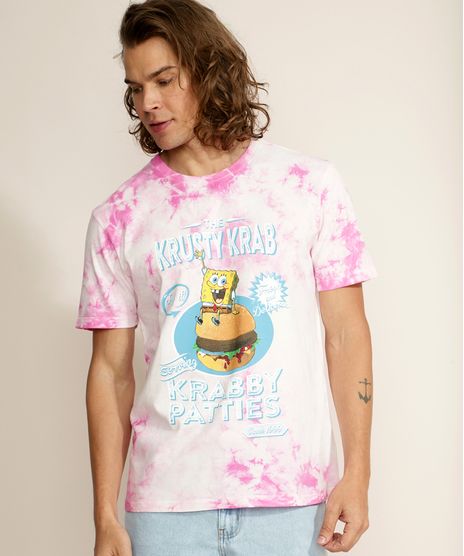 Camiseta-Masculina-Bob-Esponja-Estampada-Tie-Dye-Manga-Curta-Gola-Careca-Rosa-9962329-Rosa_1