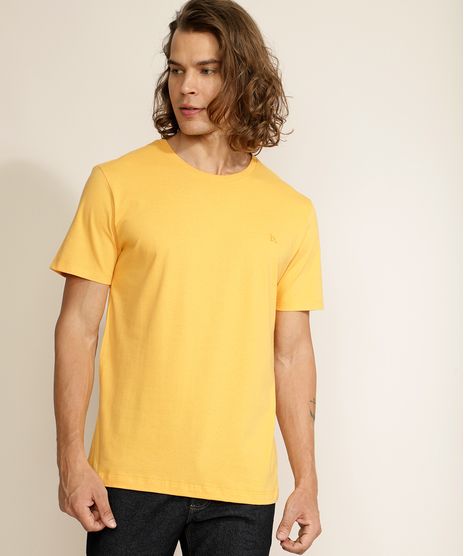 Camiseta-Masculina-Basica-com-Bordado-Manga-Curta-Gola-Careca-Mostarda-9970354-Mostarda_1
