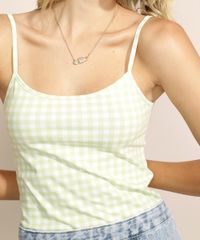 Regata-Feminina-Basica-Estampada-Xadrez-Vichy-com-Alca-Fina-Verde-9230322-Verde_6