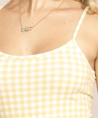 Regata-Feminina-Basica-Estampada-Xadrez-Vichy-com-Alca-Fina-Amarela-9230322-Amarelo_4