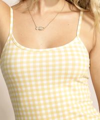Regata-Feminina-Basica-Estampada-Xadrez-Vichy-com-Alca-Fina-Amarela-9230322-Amarelo_6