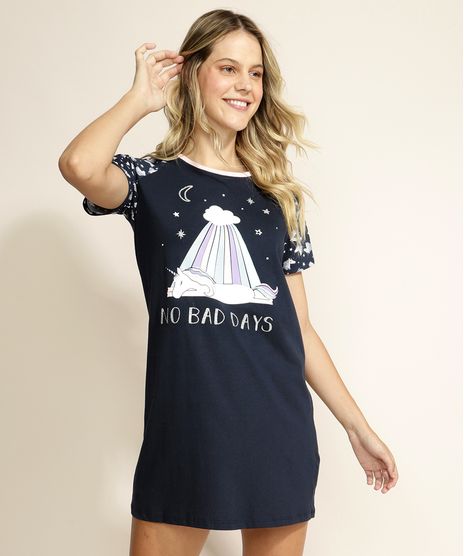 Camisola-Feminina-Raglan-Unicornio-Manga-Curta-Azul-Marinho-9782045-Azul_Marinho_1